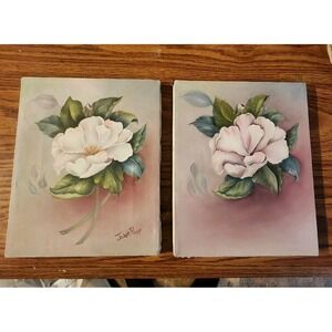 Vintage Set Of 2 Magnolia Floral Original Oil Paintings, 8×10" Signed